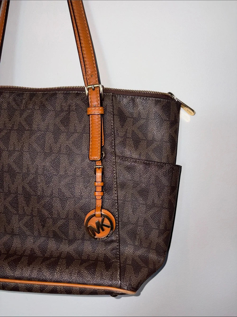 Michael Kors Brown Logo Tote with Tan Leather Trim